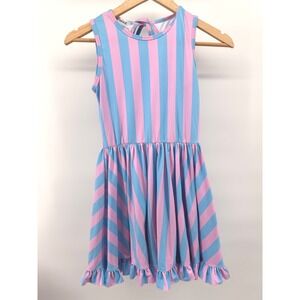 Girlhood Striped Ruffle Dress Kids Size 10 Pink Blue Sleeveless Tie Back